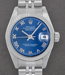 Datejust Ladies 26mm in Steel with White Gold Fluted Bezel on Bracelet with Blue Roman Dial