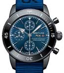 Superocean Heritage II Chronograph 44mm in Black Stainless Steel on Blue Nylon Strap with Blue Dial