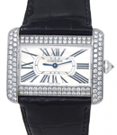 Tank Divan in White Gold with Diamonds Bezel on Black Crocodile Leather Strap with Silver Dial