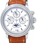 Leman Perpetual Calendar in Stainless Steel on Brown Crocodile Leather Strap with White Dial