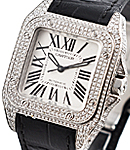 Santos 100 Small in Steel with Custom Diamond Case on Strap with Silver Dial