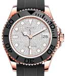 Yachtmaster 37mm in Rose Gold with Black Bezel on Strap with Pave Diamond Dial