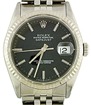 Datejust 36mm with White Gold Fluted Bezel on Jubilee Bracelet with Black Stick Dial