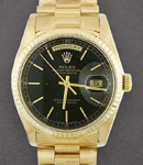 Day-Date 36mm in Yellow Gold with Fluted Bezel on Bracelet with Black Stick Dial