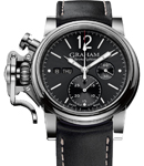 Chronofighter Vintage Oversize 44mm in Steel On Black Calfskin Leather Strap with Black Dial