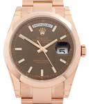 President 36mm in Rose Gold with Smooth Bezel on Oyster Bracelet with Chocolate Stick Dial
