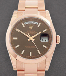 President 36mm in Rose Gold with Smooth Bezel on Oyster Bracelet with Chocolate Stick Dial