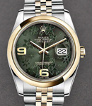 Datejust 2-Tone 36mm in Steel with Yellow Gold Domed Bezel on Jubilee Bracelet with Green Floral Dial