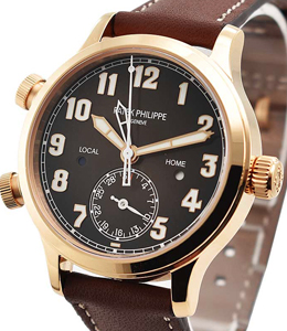 Ladies Pilot Calatrava in Rose Gold on Brown Leather Strap with Brown Dial