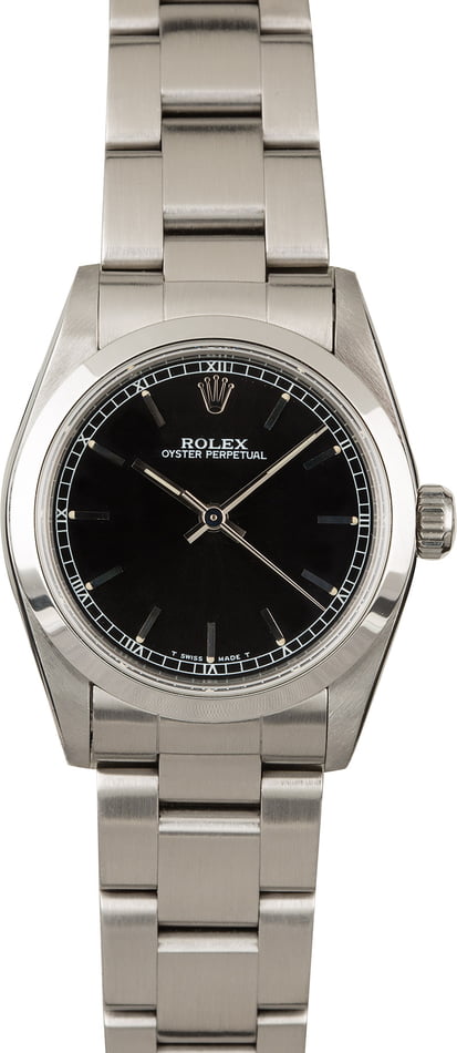Oyster Perpetual No Date in Steel Domed Bezel on Bracelet with Black Stick Dial