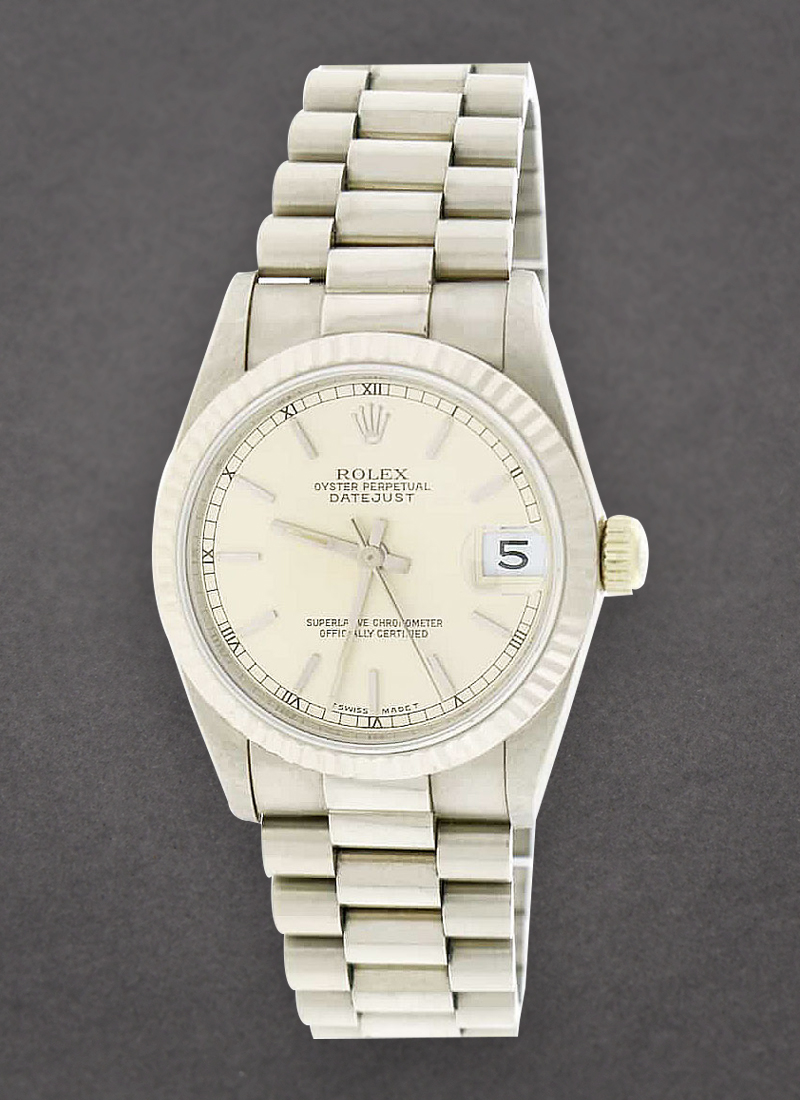 Pre-Owned Rolex President 31mm Mid Size in White Gold with Fluted Bezel