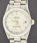 President 31mm Mid Size in White Gold with Fluted Bezel on President Bracelet with Silver Stick Dial