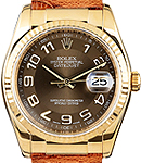 Datejust 36mm in Yellow Gold with Fluted Bezel on Strap with Brown Arabic Dial