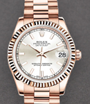 Datejust Midsize 31mm in Rose Gold with Fluted Bezel on Bracelet with Silver Stick Dial