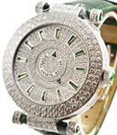 Double Mystery in White Gold with Diamond Bezel & Lugs on Green Crocodile Leather Strap with Pave Diamond Dial