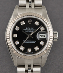 Datejust Lady's in Steel with White Gold Fluted Bezel on Jubilee Bracelet with Black Diamond Dial