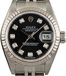 Datejust Lady's in Steel with White Gold Fluted Bezel on Jubilee Bracelet with Black Diamond Dial