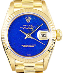 Ladies President in Yellow Gold with Fluted Bezel on Bracelet with Lapis Blue Dial