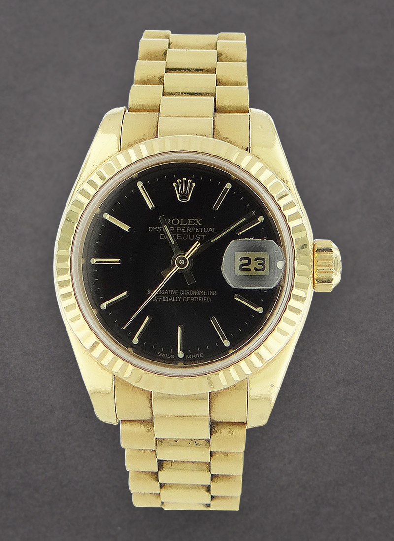 Pre-Owned Rolex Ladies 26mm President in Yellow Gold with Fluted Bezel