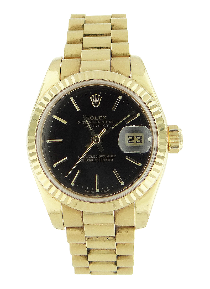 Pre-Owned Rolex Ladies 26mm President in Yellow Gold with Fluted Bezel