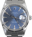 Date 34mm in Steel with Smooth Bezel on Oyster Bracelet with Blue Stick Dial