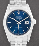 Datejust 36mm in Steel With Engine Turned Bezel on Jubilee Bracelet with Blue Stick Dial