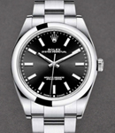 Oyster Perpetual 39mm in Steel with Domed Bezel on Oyster Bracelet with Black Stick Dial