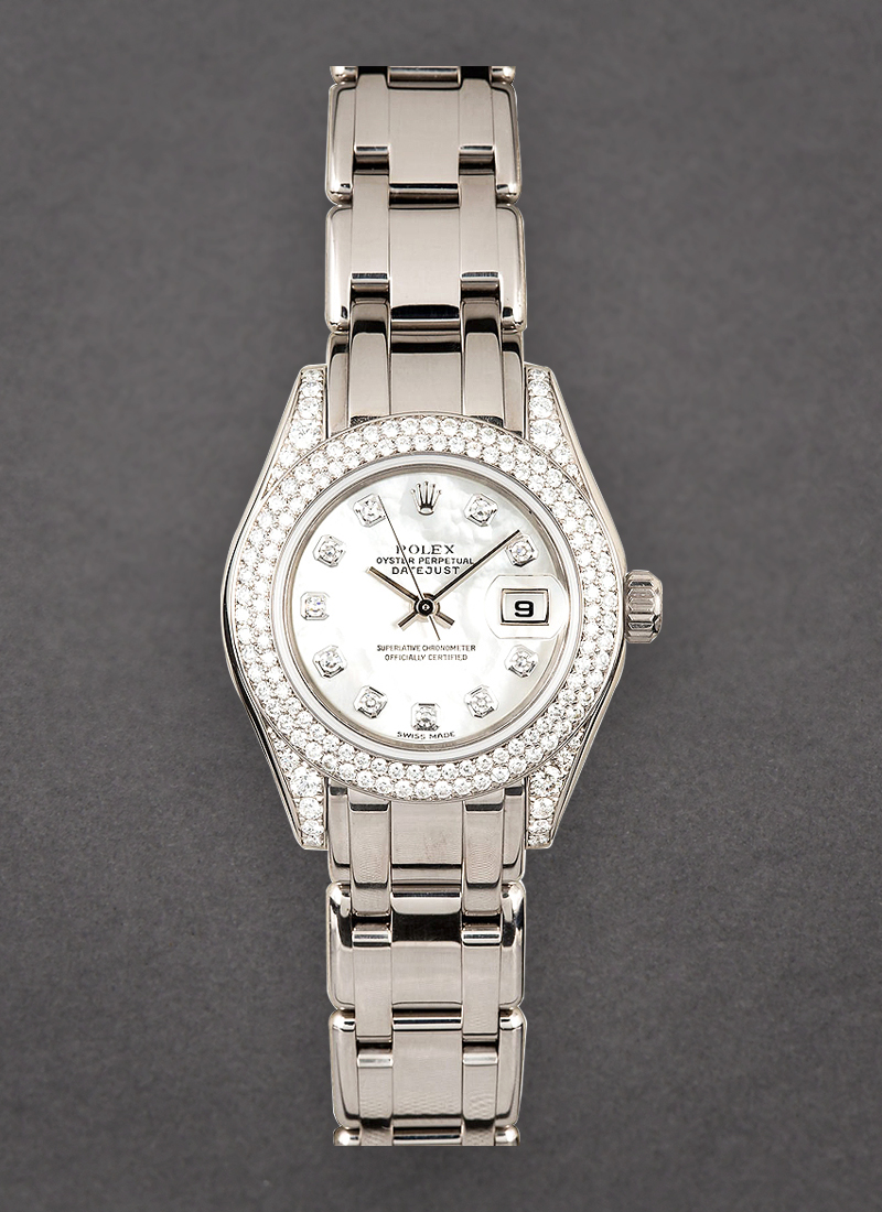 Pre-Owned Rolex President in White Gold with Double Row Diamond Bezel