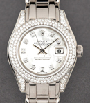 President in White Gold with Double Row Diamond Bezel on Bracelet with White MOP Diamond  Dial