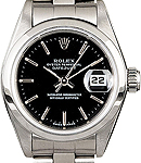 Date Ladys in Steel with Smooth Bezel on Bracelet with Black Stick Dial