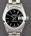 Date Ladys in Steel with Smooth Bezel on Bracelet with Black Stick Dial