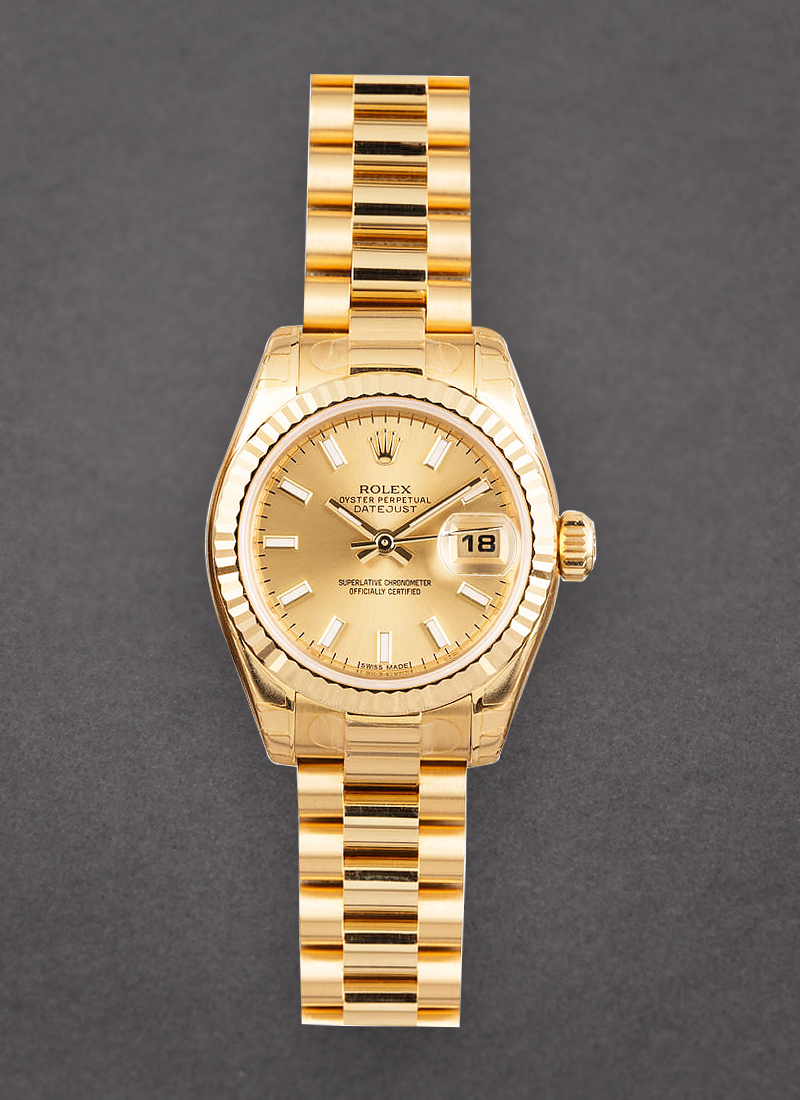 Pre-Owned Rolex Ladies President in Yellow Gold with Fluted Bezel