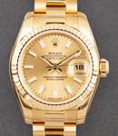 Ladies President in Yellow Gold with Fluted Bezel on Bracelet with Champagne Stick Dial