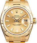 Ladies President in Yellow Gold with Fluted Bezel on Bracelet with Champagne Stick Dial