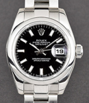 Datejust 26mm Lady's in Steel with Smooth Bezel On Bracelet with Black index Dial