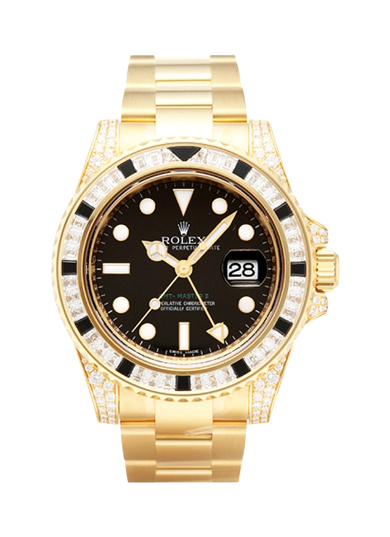 Pre-Owned Rolex GMT Master II 40mm in Yellow Gold with Diamonds on Bezel and Lugs