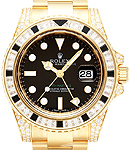 GMT Master II 40mm in Yellow Gold with Diamonds on Bezel and Lugs on Oyster Bracelet with Black Dial