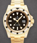 GMT Master II 40mm in Yellow Gold with Diamonds on Bezel and Lugs on Oyster Bracelet with Black Dial