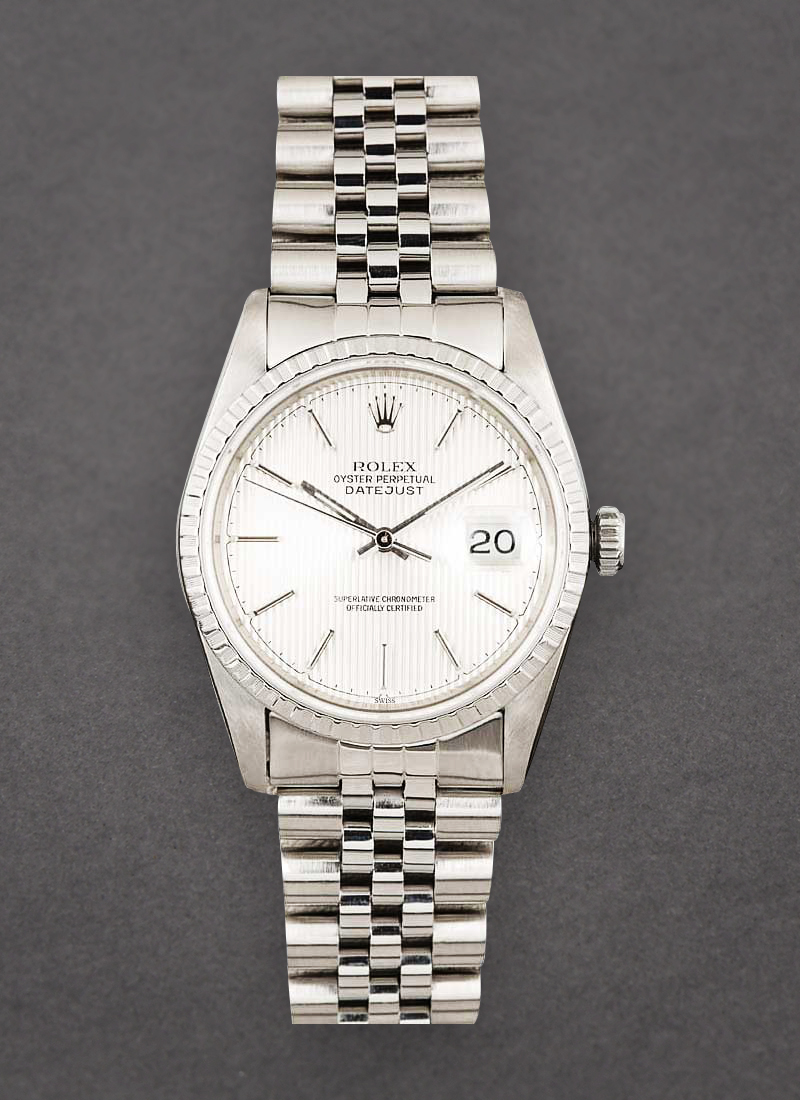 Pre-Owned Rolex Datejust 36mm in Steel with Engine Turned Bezel