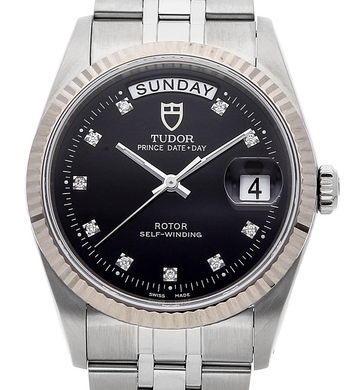 Prince Day-Date 36mm in Stainless Steel on Stainless Steel Bracelet with Black Dial