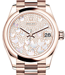 Datejust 31mm in Rose Gold with Domed Bezel on President Bracelet with Butterflies Pave Diamond Dial