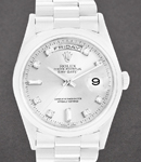 President 36mm Day Date in Platinum with Smooth Bezel on President Bracelet with Silver Diamond Dial