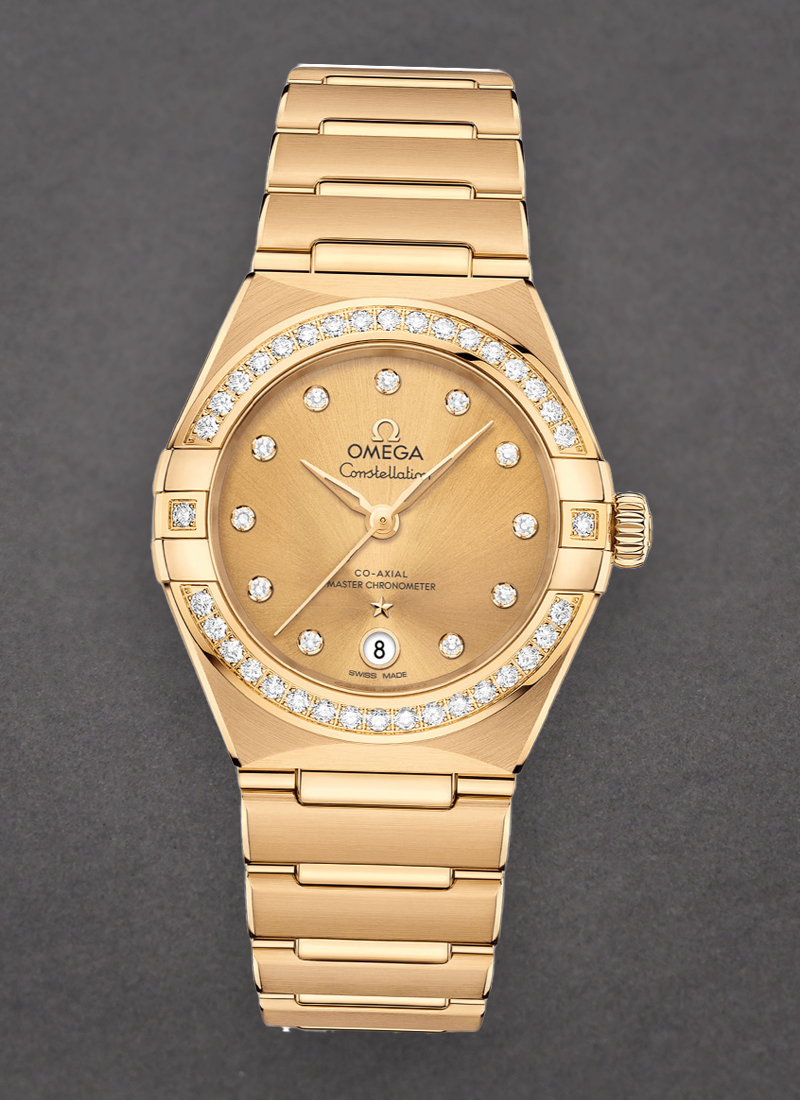 Omega Constellation Manhattan Co-Axial Master Chronometer 29mm in Yellow Gold with Diamonds Bezel