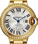 Ballon Bleu De Cartier 33mm in Yellow Gold with Diamonds Bezel on Yellow Gold Bracelet with Silver Dial