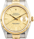 Datejust 36mm in Steel with Yellow Gold Fluted Bezel on Jubilee Bracelet with Champagne Linen Stick Dial