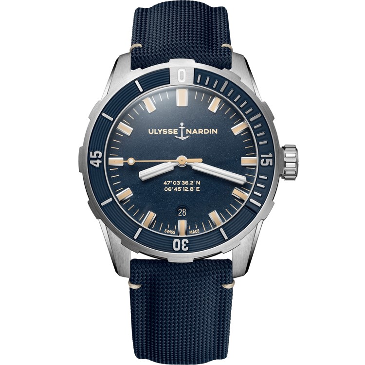 Diver 42mm Automatic in Steel on Blue Fabric Strap with Sand-Blasted Blue Dial