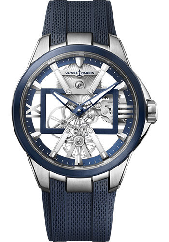 Executive Skeleton X 42mm in Titanium with Blue Paved Bezel on Blue Rubber Strap with Blue & Grey Skeleton Dial