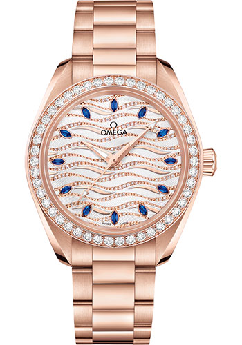 Seamaster Aqua Terra 150M Master Chronometer in Rose Gold with Diamond Bezel on Rose Gold Bracelet with White Wave Pattern Dial