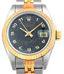 Lady's 26mm Datejust in Steel with Yellow Gold Fluted Bezel on Bracelet with Blue Jubilee Arabic Dial