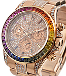Custom Rose Rainbow Daytona Pave Diamond Dial       Aftermarket Diamond Bracelet